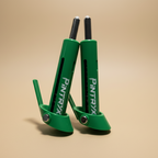 Green Pintryx drop set pins upside down on beige background.