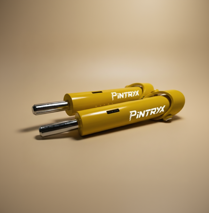 Yellow Pintryx Drop set pins flat on beige background.